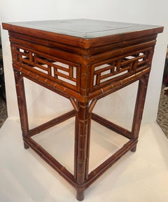 Vintage Bamboo Chinese Chippendale Brighton Pavilion Style Side Table