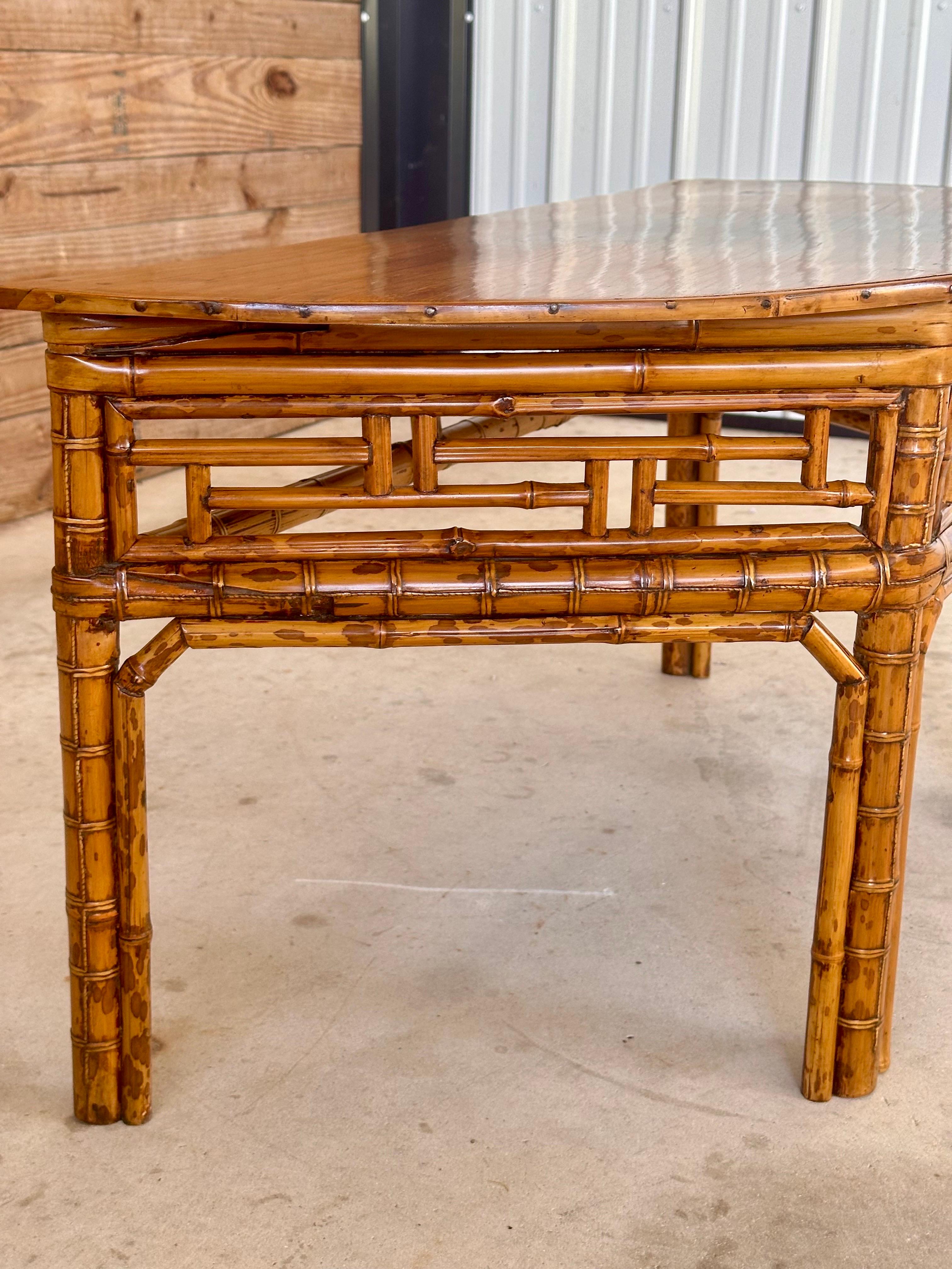 Unknown Vintage Bamboo Chinese Style Demi-Lune Center Table with Open Fretwork Design For Sale