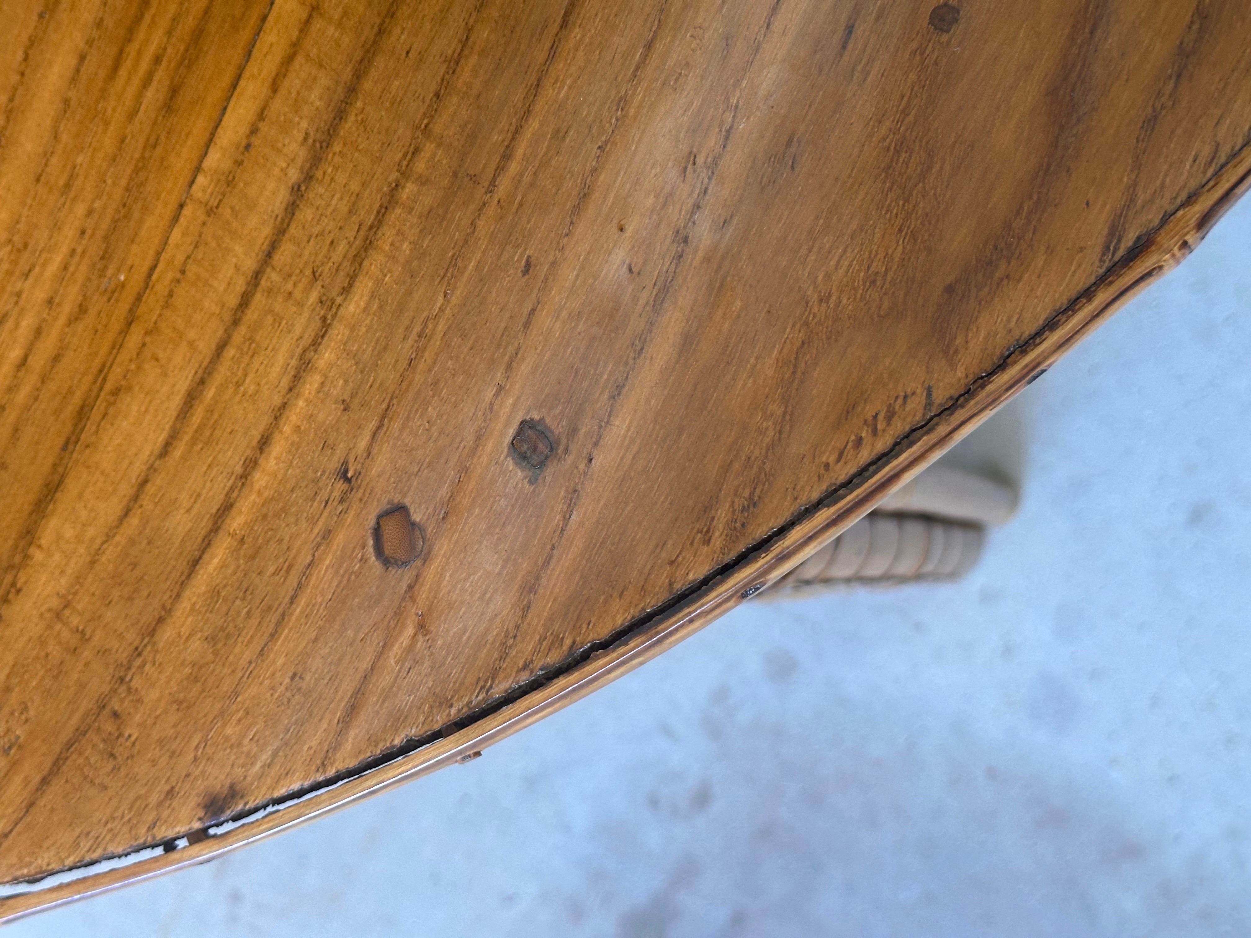 Vintage Bamboo Chinese Style Demi-Lune Center Table with Open Fretwork Design For Sale 2