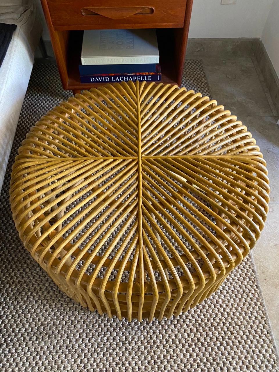 Organic Modern Vintage Bamboo Coffee Table or Ottoman with Geometric, Indonesia, c. 2000