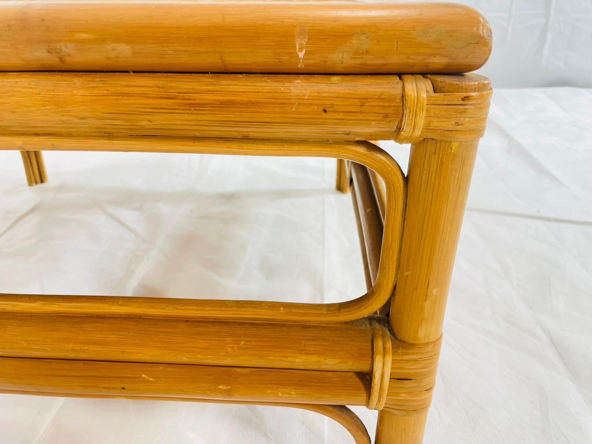 Vintage Bamboo Coffee Table with Capiz Shell Inlaid Top, 1970s For Sale 8