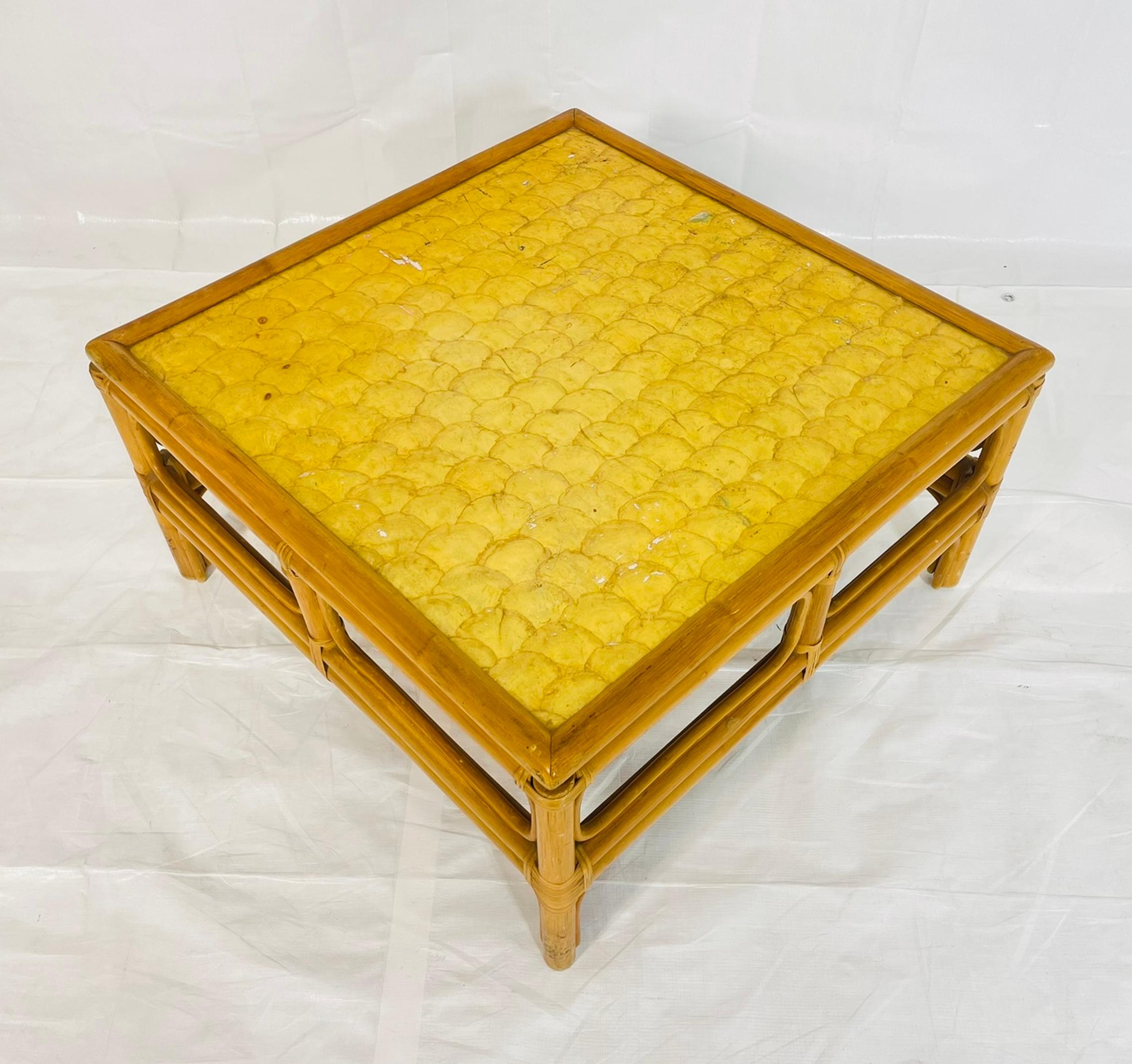 Philippine Vintage Bamboo Coffee Table with Capiz Shell Inlaid Top, 1970s For Sale