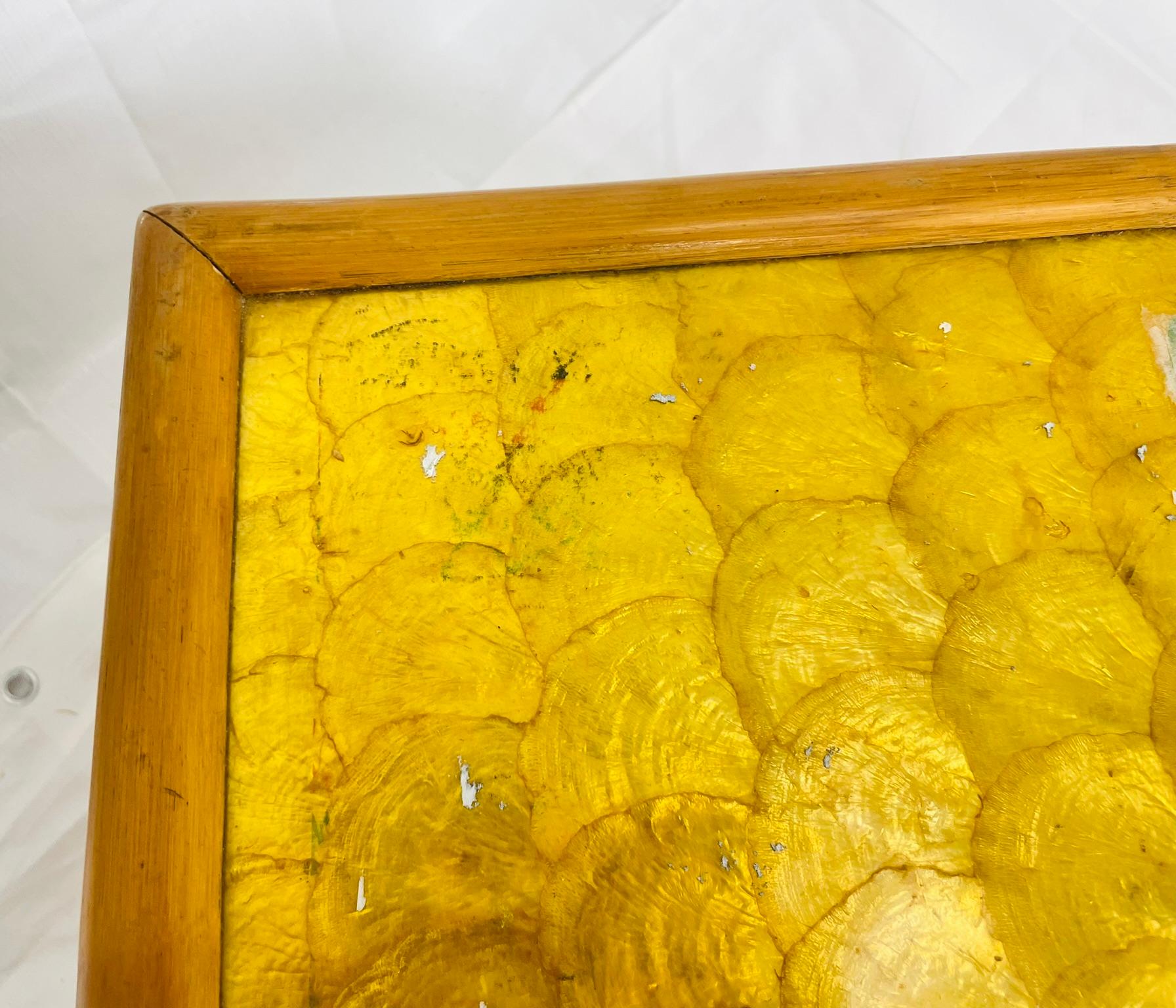 Vintage Bamboo Coffee Table with Capiz Shell Inlaid Top, 1970s For Sale 1