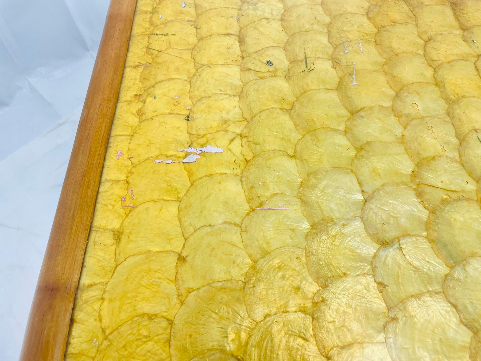 Vintage Bamboo Coffee Table with Capiz Shell Inlaid Top, 1970s For Sale 2