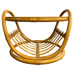 Vintage Bamboo and Rattan Coffee Table with Sculptural Curved Design