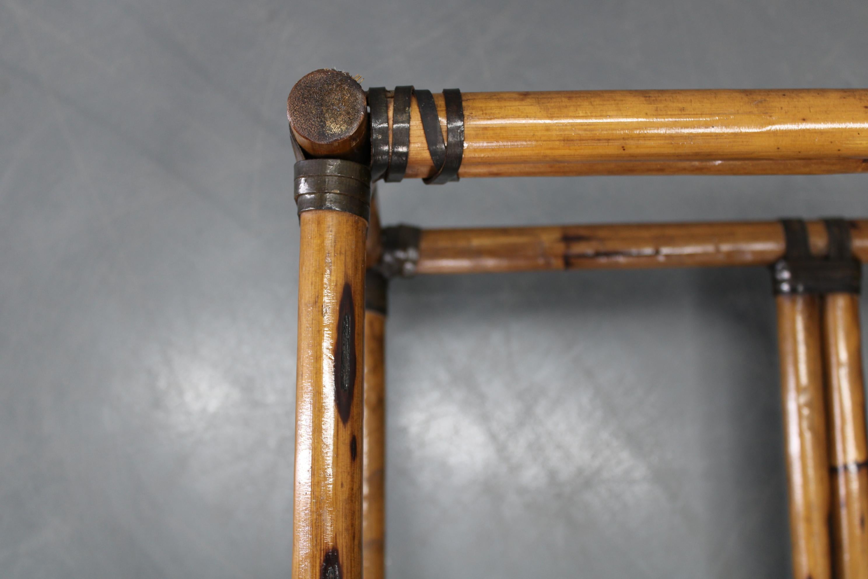 Vintage Bamboo Coffee Table with Smoked Glass Top For Sale 5