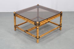 Vintage Bamboo Coffee Table with Smoked Glass Top