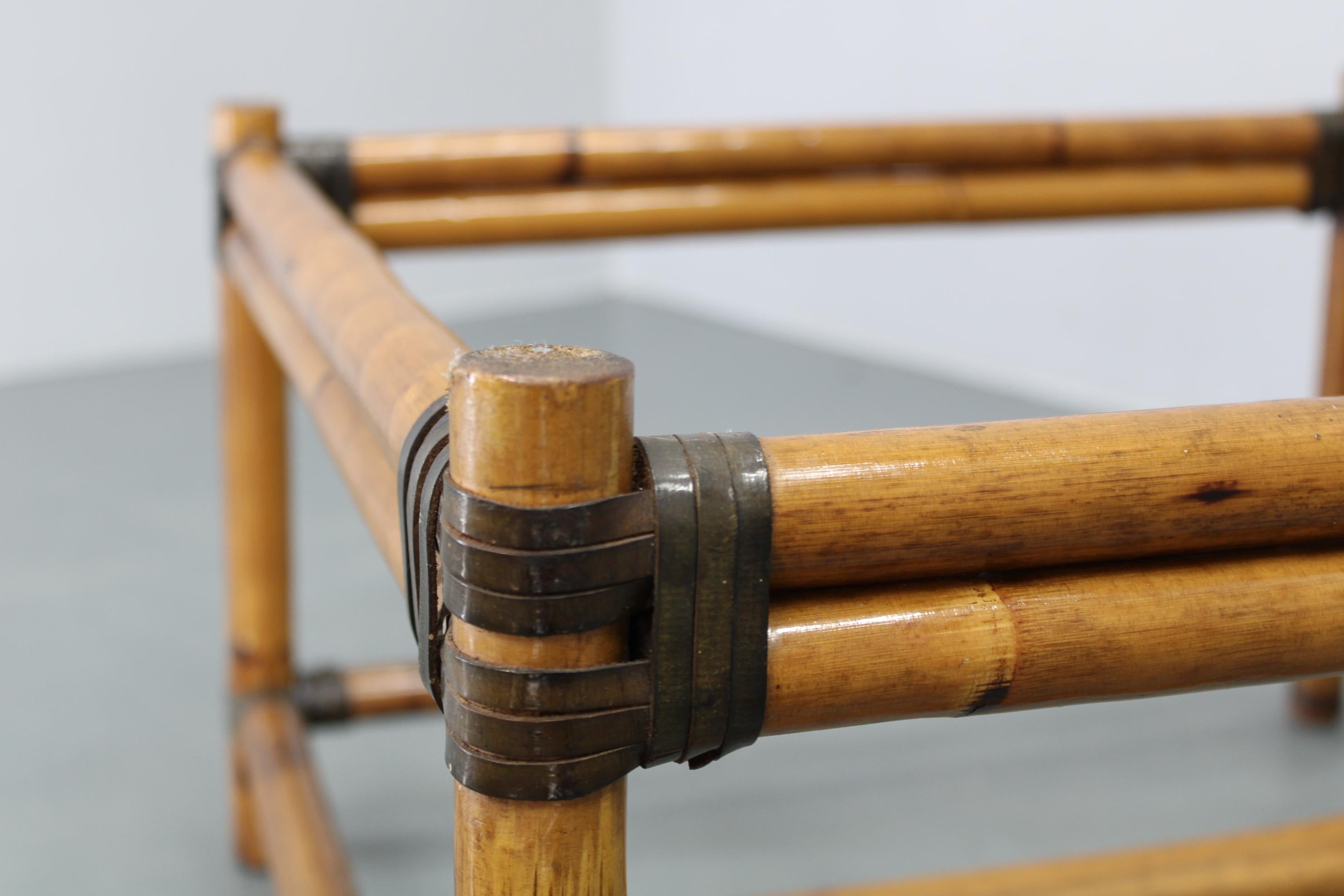 Vintage Bamboo Coffee Table with Smoked Glass Top For Sale 1