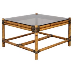 Vintage Bamboo Coffee Table with Smoked Glass Top