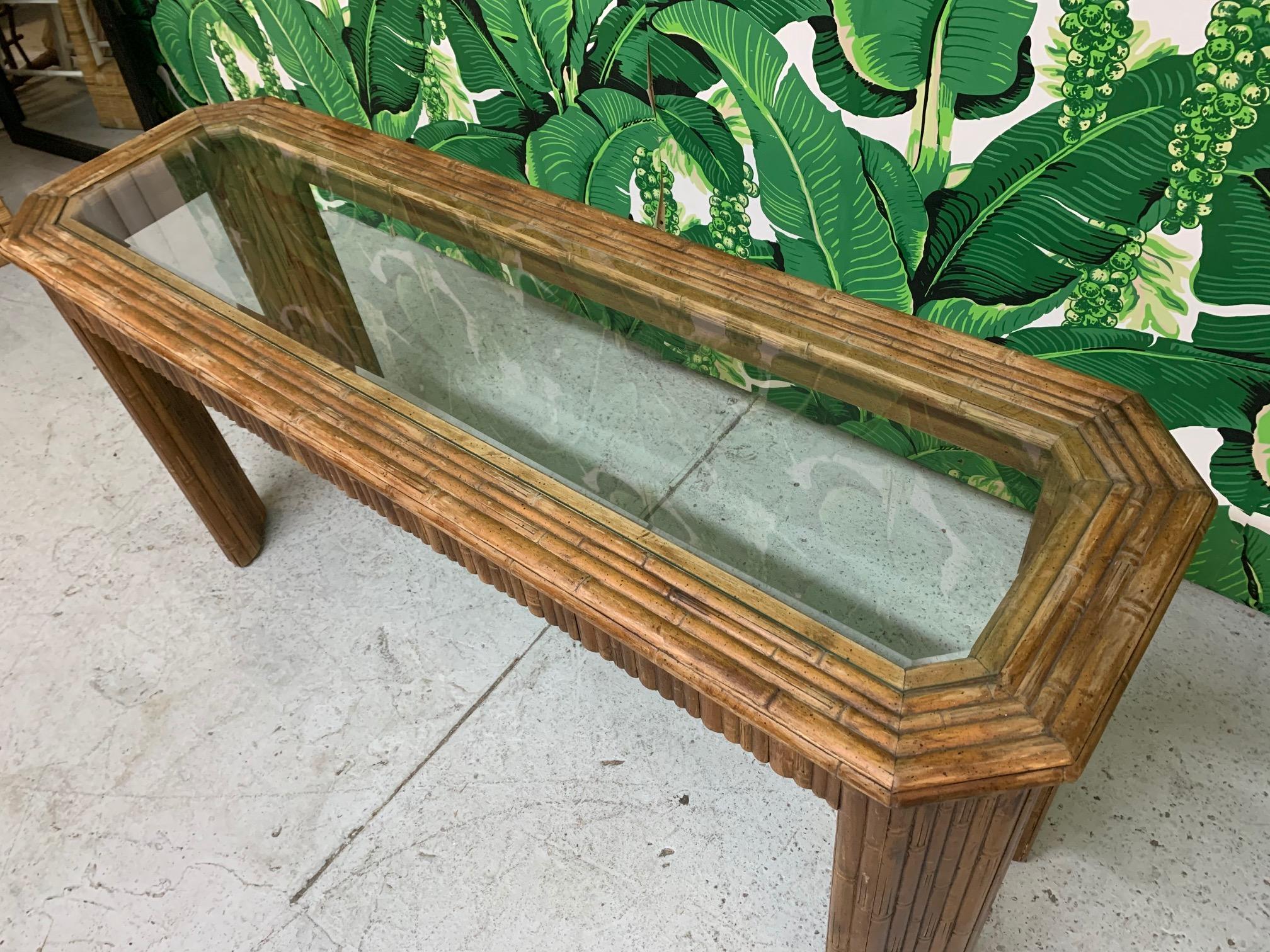 Vintage Reed Bamboo Console Table In Good Condition In Jacksonville, FL