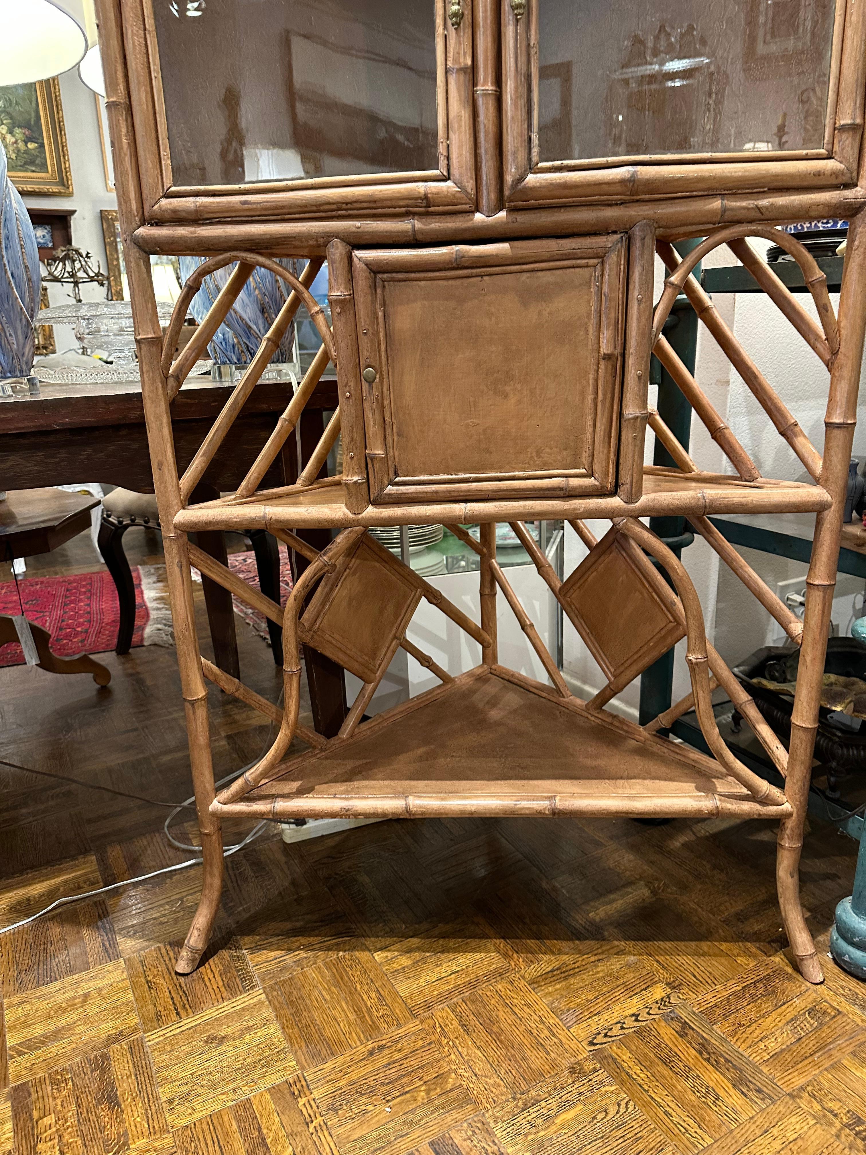 English Vintage Bamboo Corner Cabinet For Sale