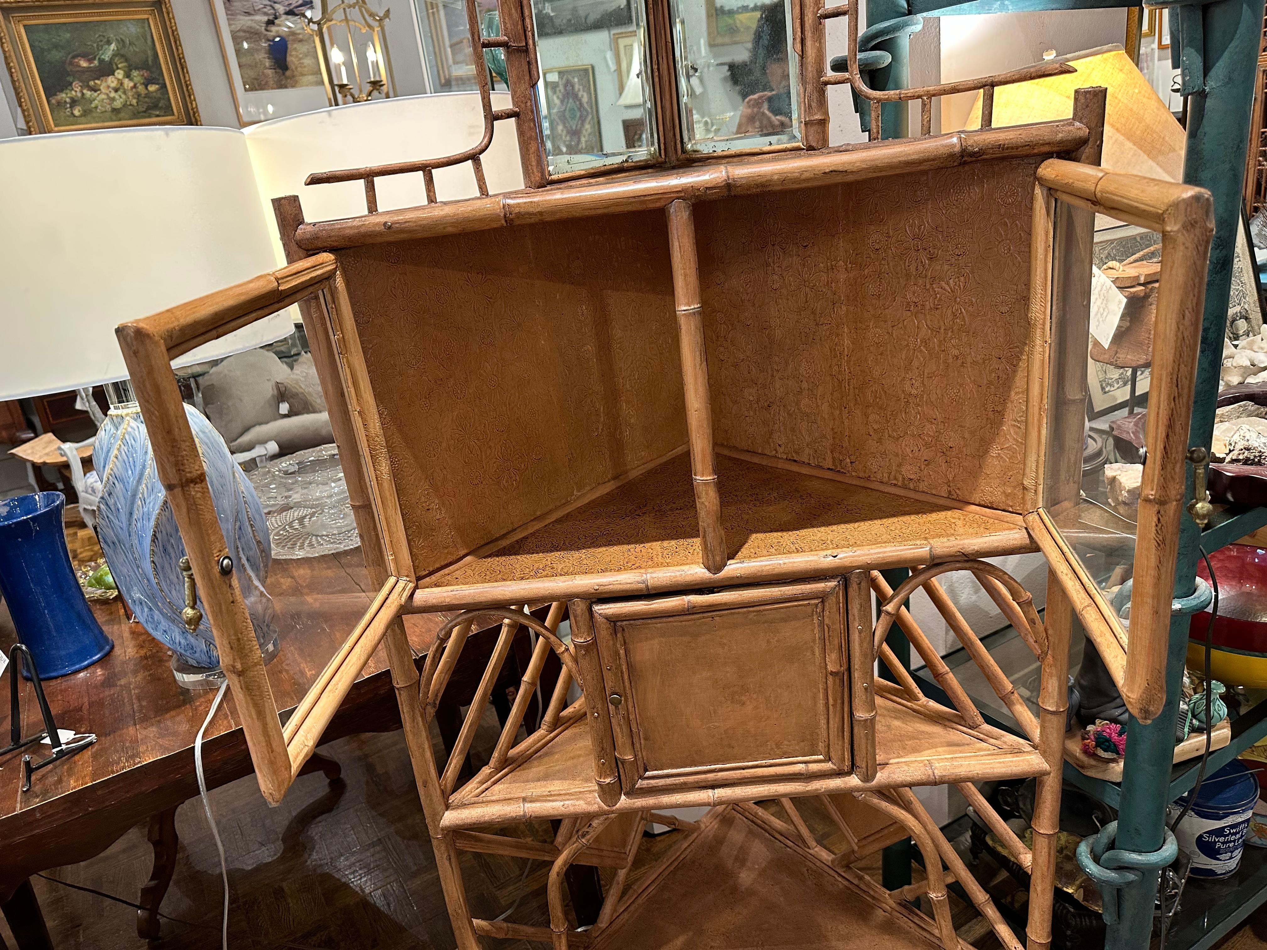 Vintage Bamboo Corner Cabinet In Good Condition For Sale In Summerland, CA