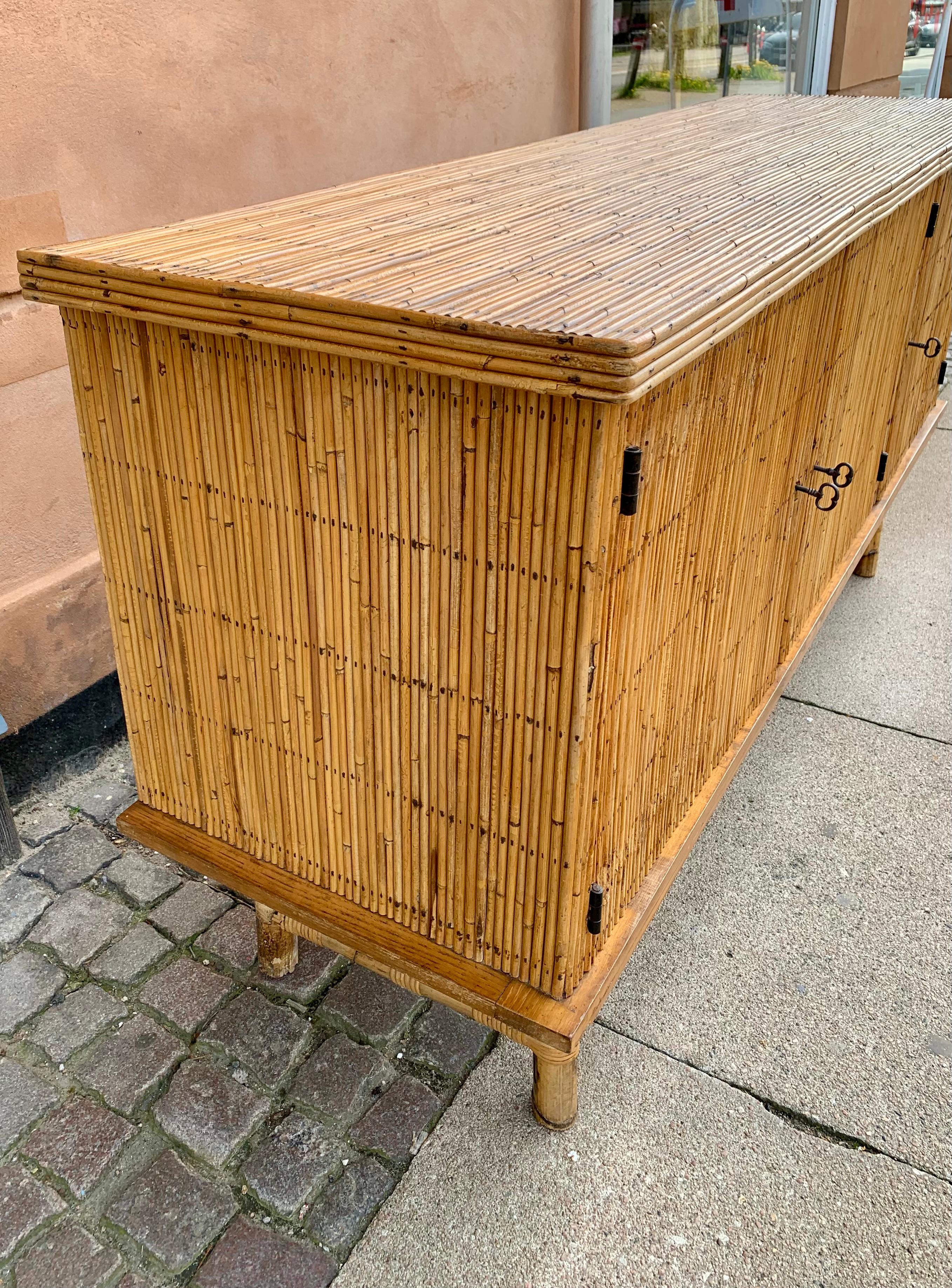 Vintage Bamboo Credenza For Sale 1