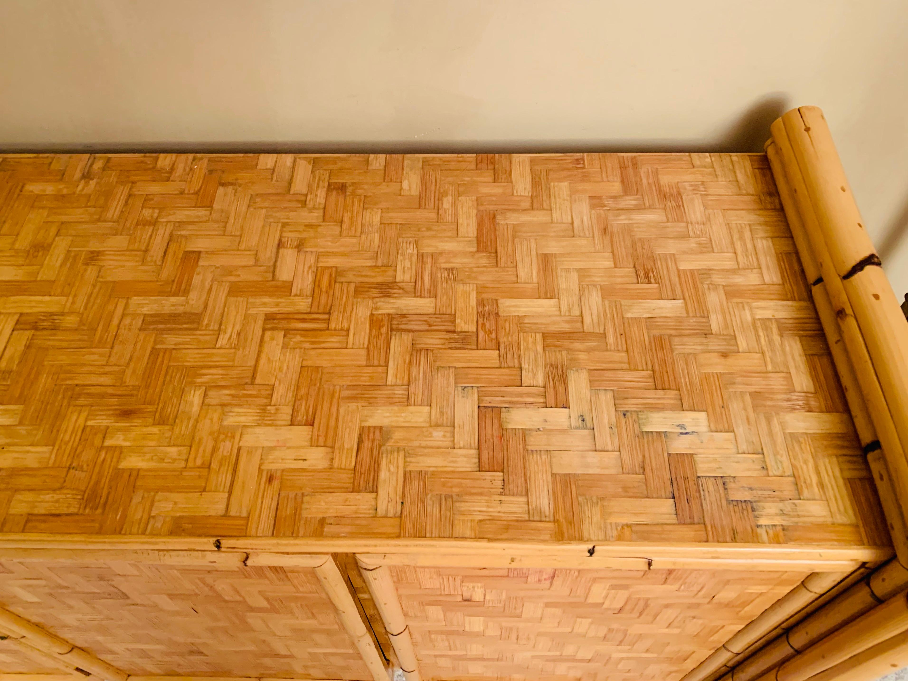 Vintage Bamboo Credenza with Woven Cane Parquetry 2