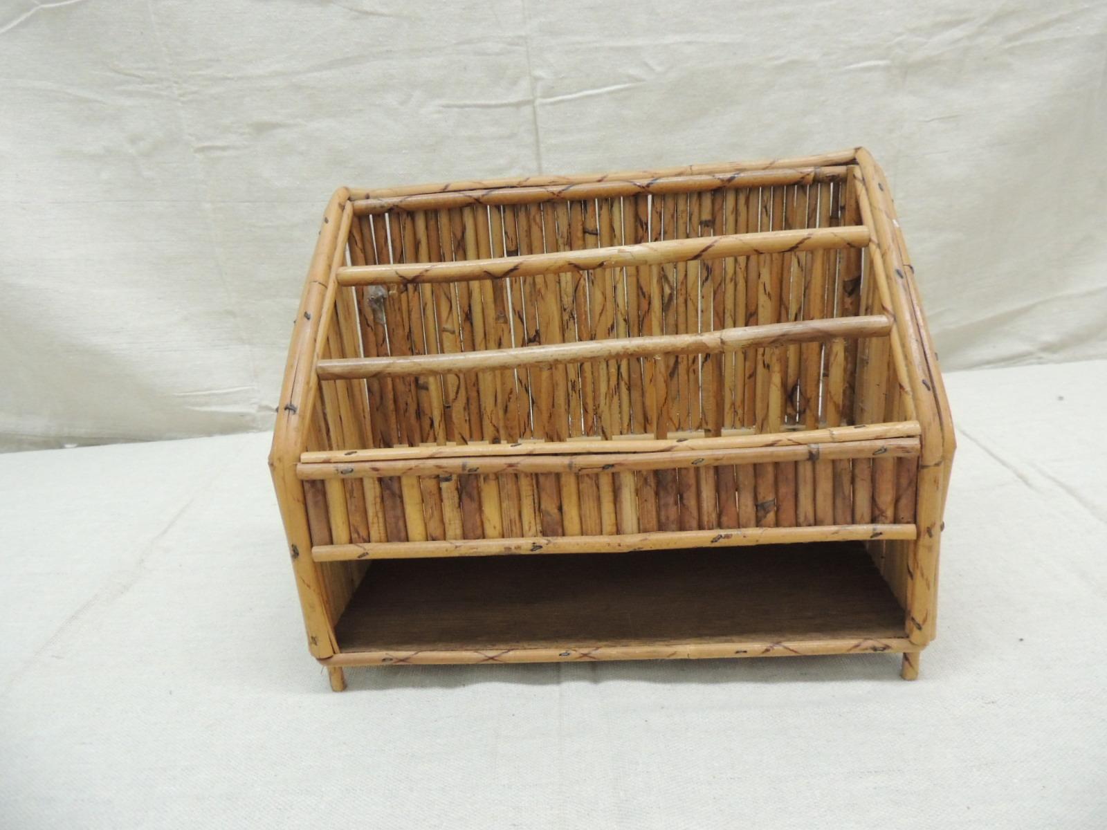 Vintage bamboo letter holder with three compartments and a pocket in the bottom
Size: 11