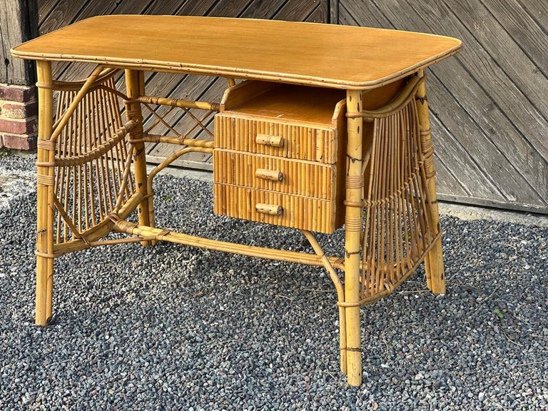 Vintage Bamboo Desk and Chair Set 1960 Louis Sognot For Sale at 1stDibs