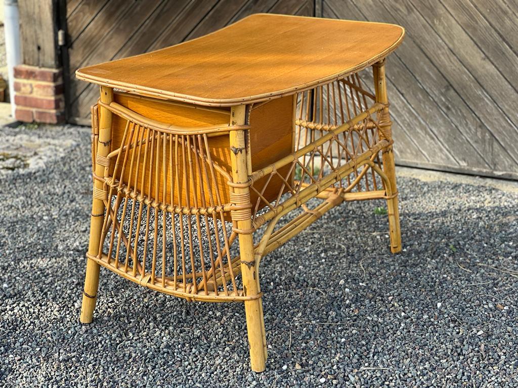 Vintage Bamboo Desk and Chair Set 1960 Louis Sognot In Good Condition For Sale In Saint Rémy de Provence, FR