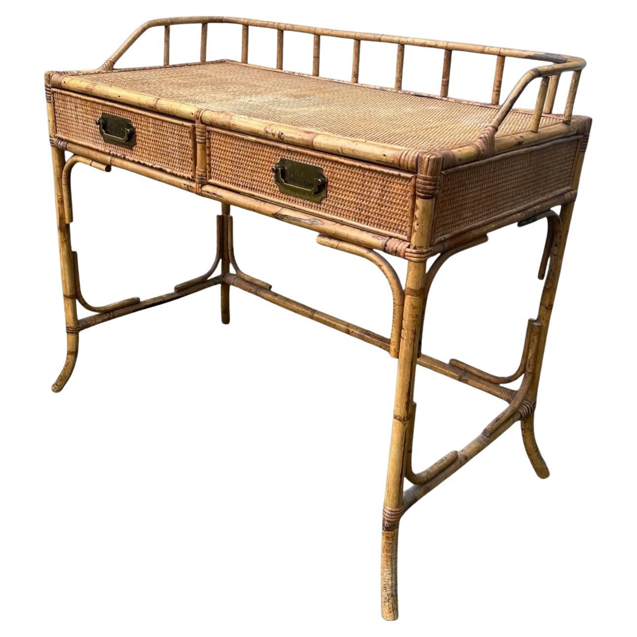 Vintage Bamboo Desk Dressing Or Console Table