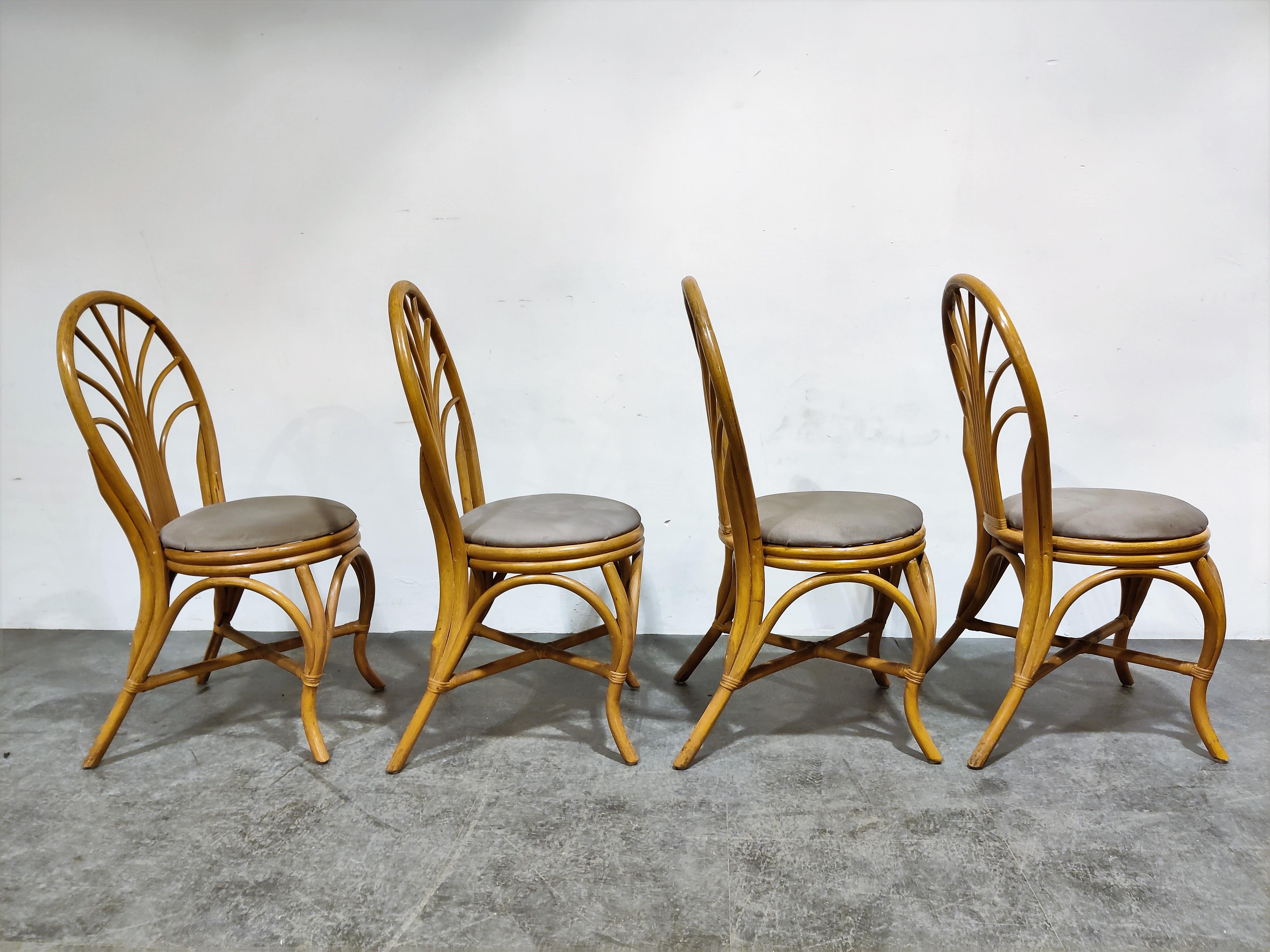 Bouclé Vintage Bamboo Dining Chairs, 1960s
