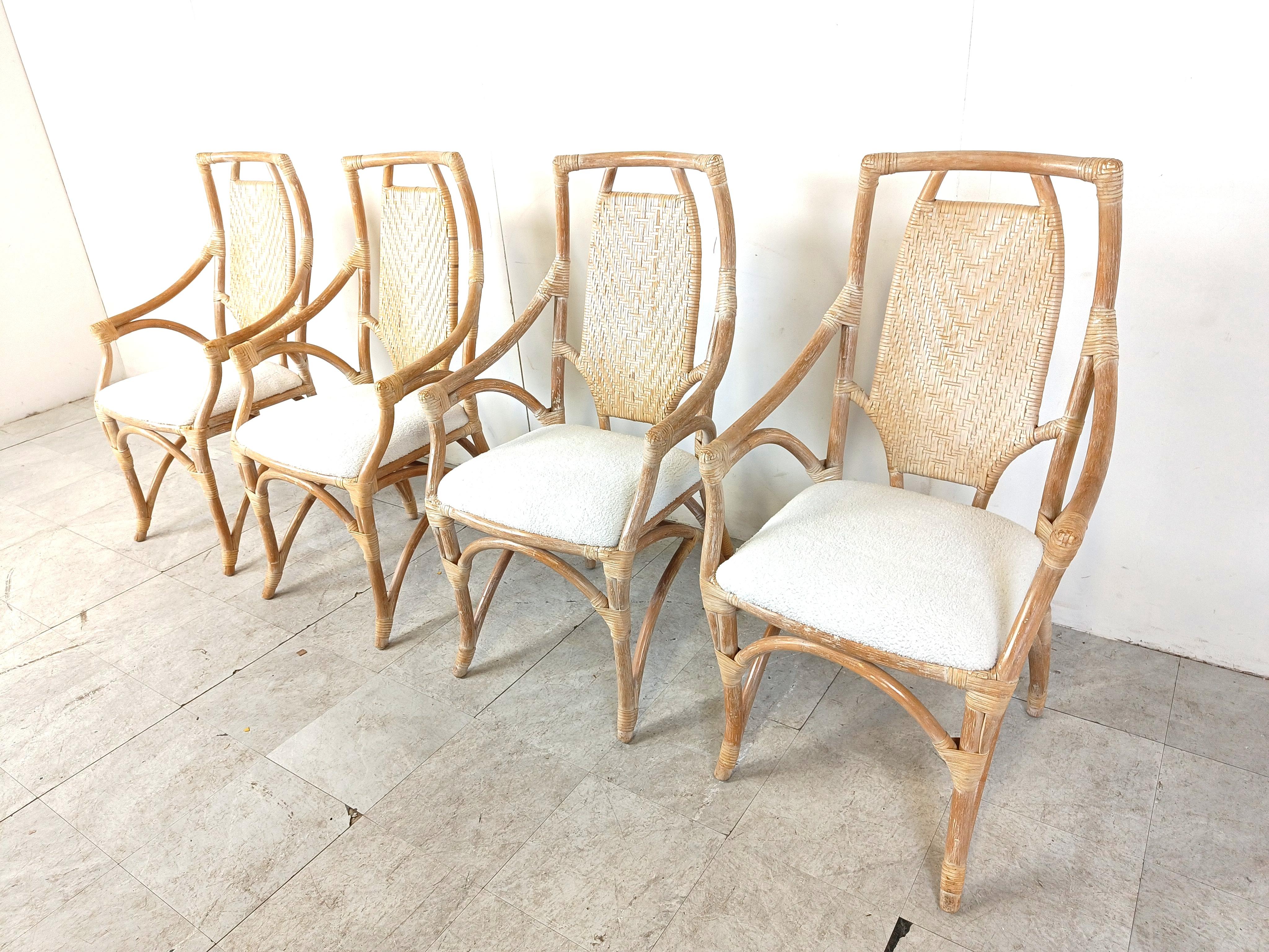 Bouclé Vintage bamboo dining chairs, 1960s For Sale