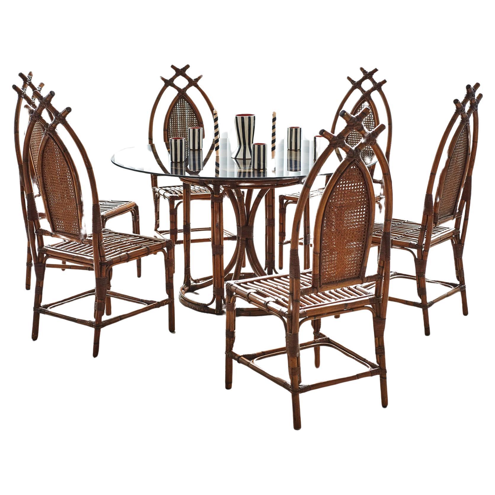 Vintage bamboo dining set of six For Sale