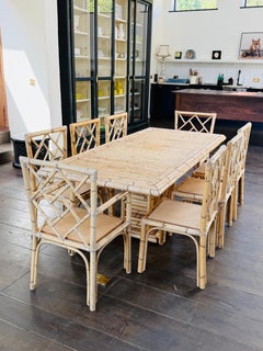 Vintage Bamboo Dining Table with Eight Chinese Chippendale Style Chairs