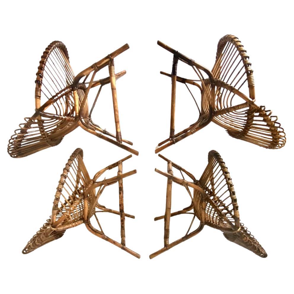 Sedie a uovo in bambù vintage, Franco Albini, Italia anni '60, set di quattro sedie 3
