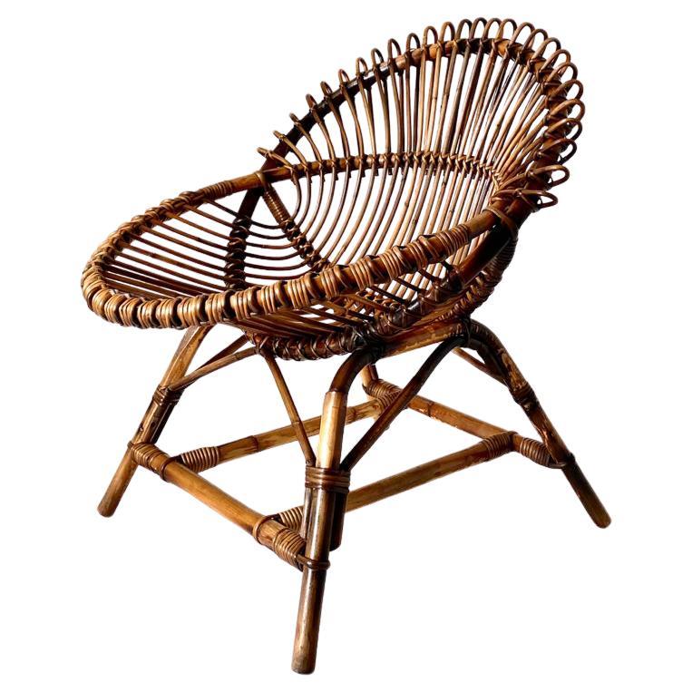 Sedie a uovo in bambù vintage, Franco Albini, Italia anni '60, set di quattro sedie 4