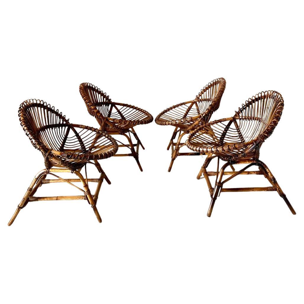 Sedie a uovo in bambù vintage, Franco Albini, Italia anni '60, set di quattro sedie 9