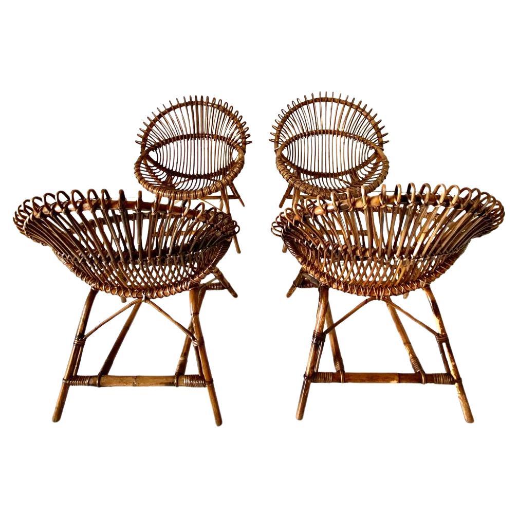 Bambù Sedie a uovo in bambù vintage, Franco Albini, Italia anni '60, set di quattro sedie