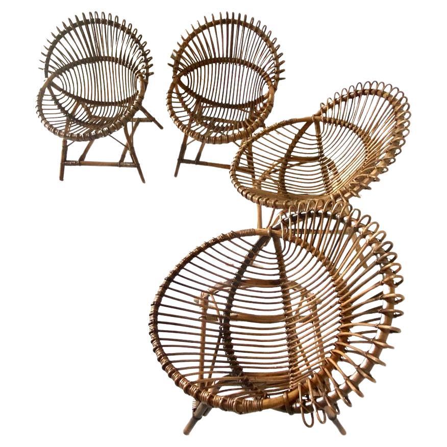 Sedie a uovo in bambù vintage, Franco Albini, Italia anni '60, set di quattro sedie 2