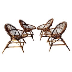 Vintage bamboo egg chairs, Franco Albini, Italy 1960s, set of four