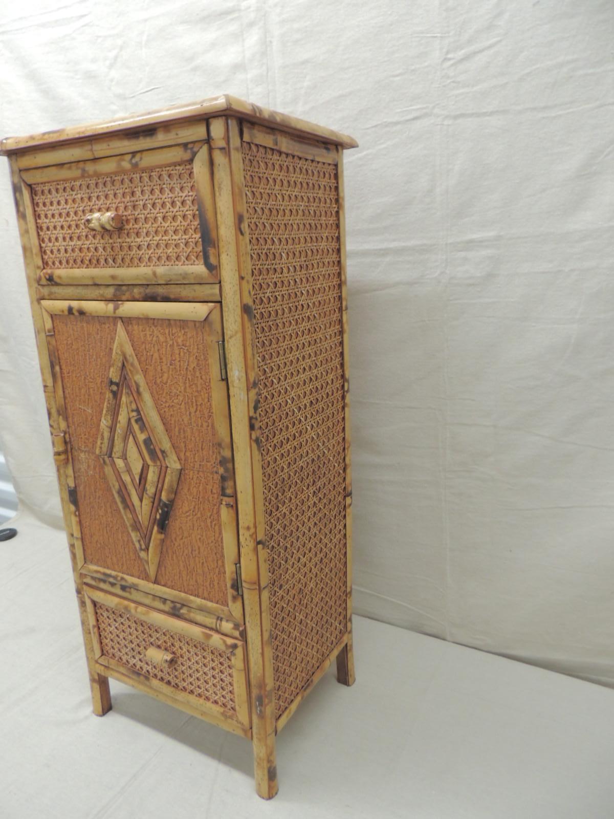 Bohemian Vintage Bamboo Faux Tortoise Narrow Cabinet