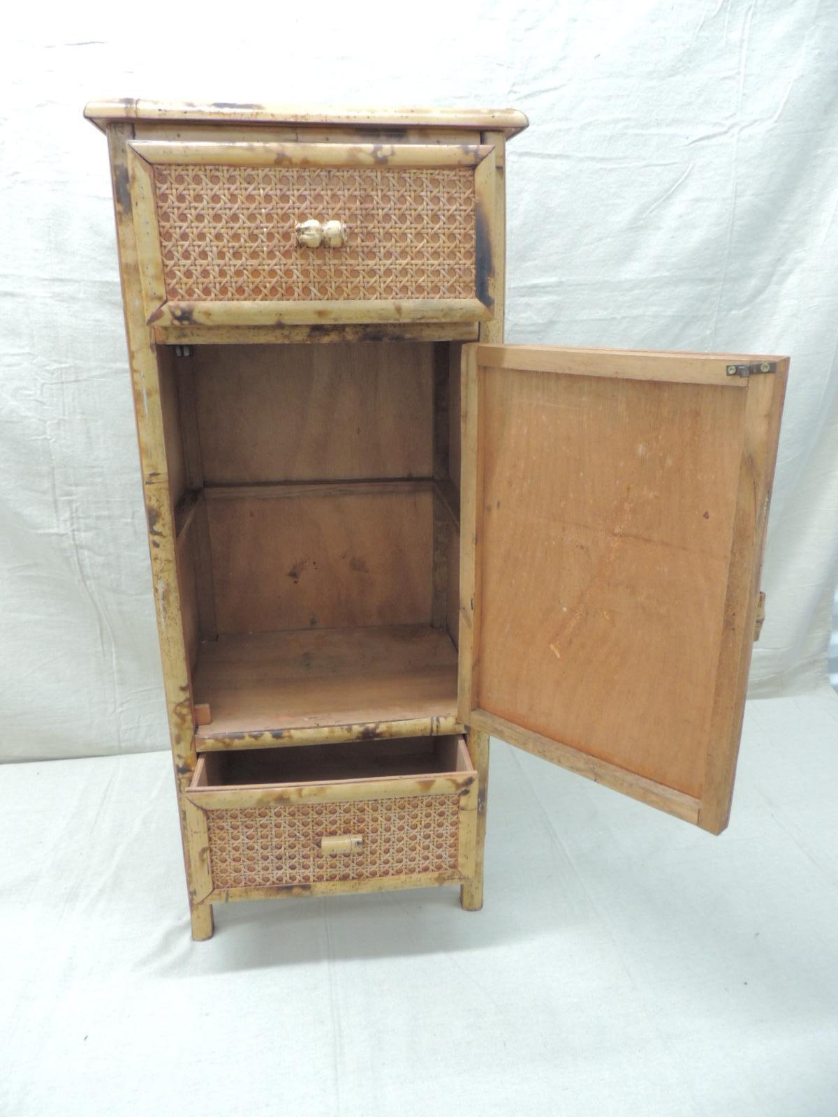 Hand-Crafted Vintage Bamboo Faux Tortoise Narrow Cabinet