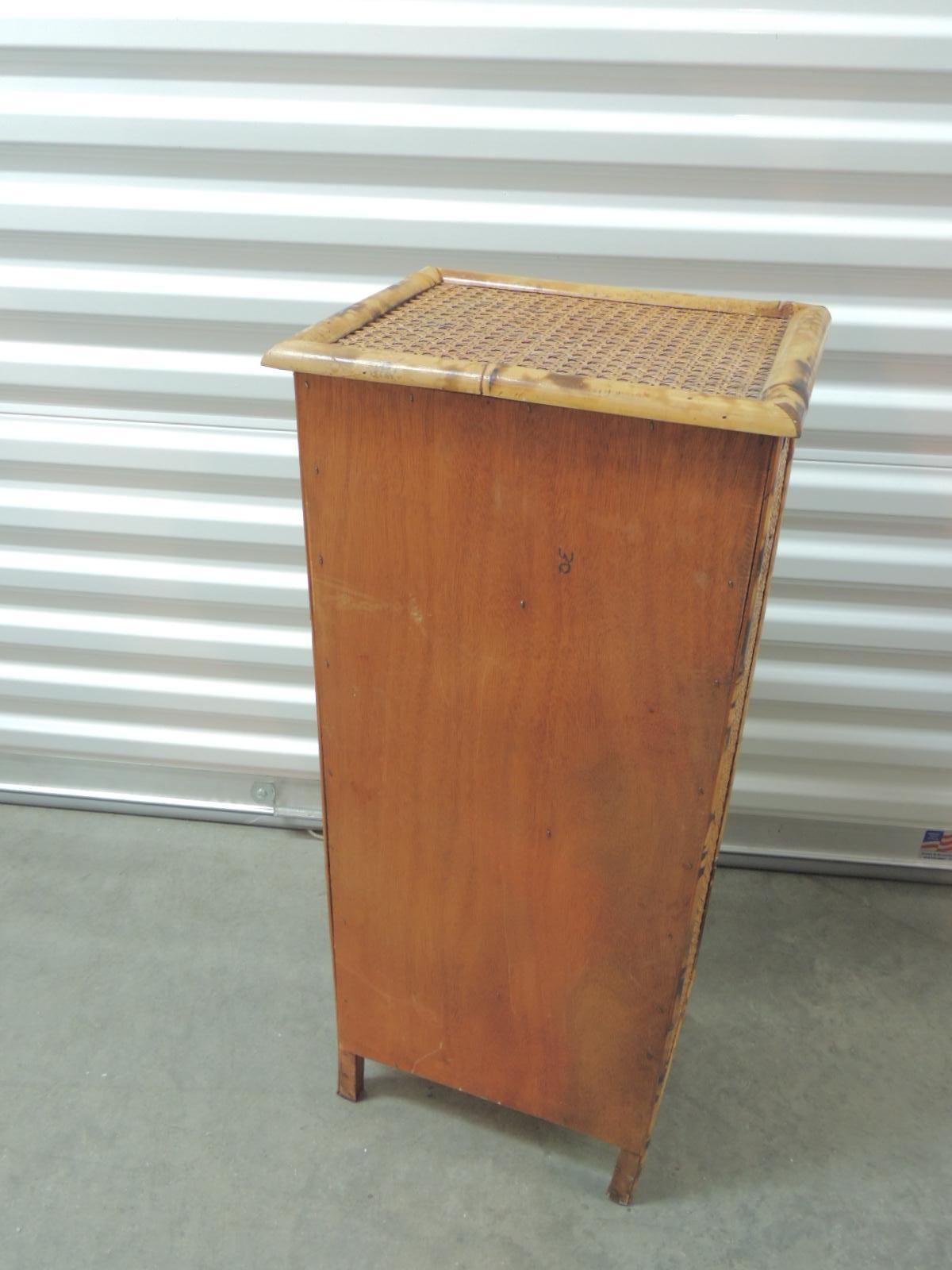 Vintage Bamboo Faux Tortoise Narrow Cabinet 1