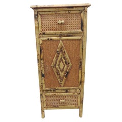 Vintage Bamboo Faux Tortoise Narrow Cabinet
