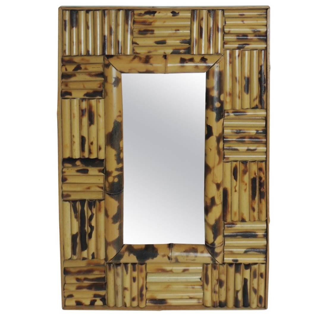 Vintage Bamboo Faux Tortoise Wall Mirror