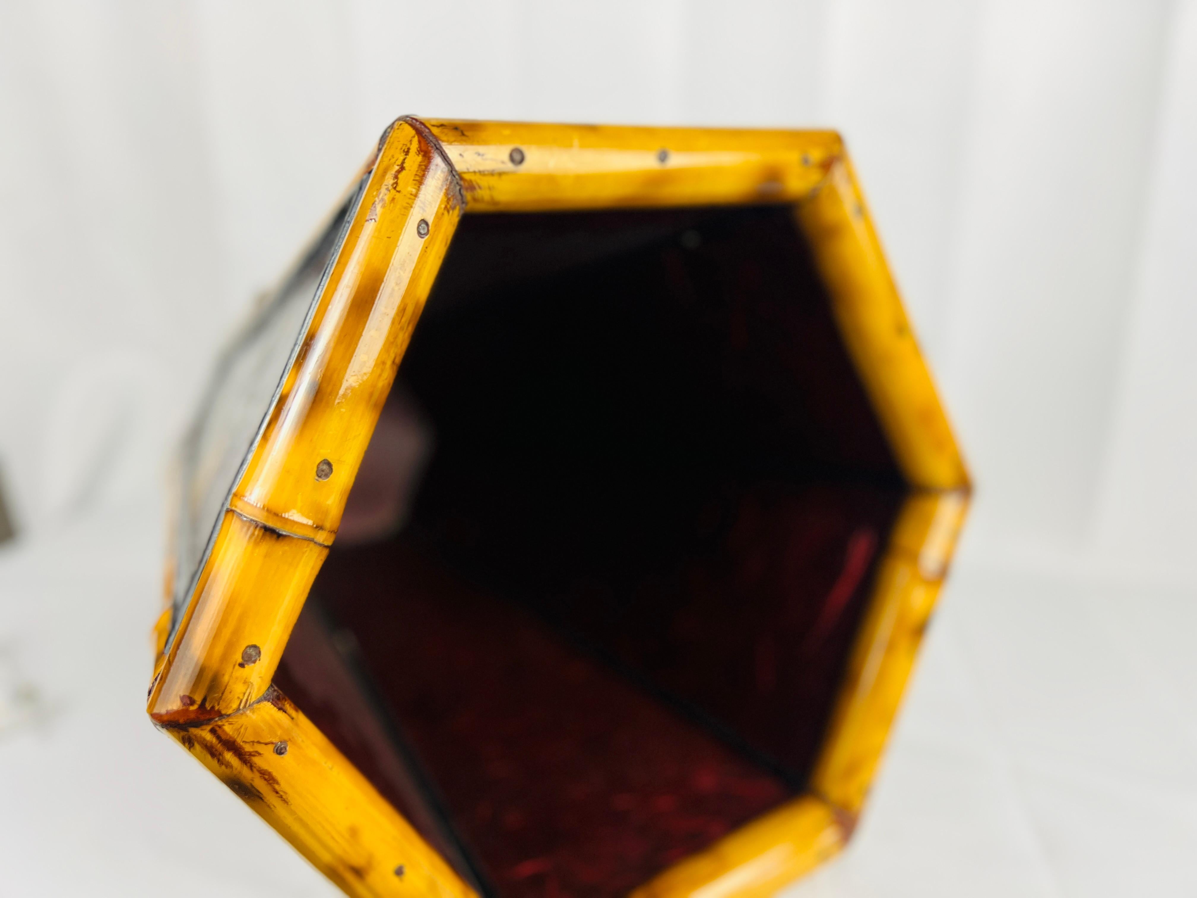 20th Century Vintage Bamboo & Floral Lacquer Hexagon Shaped Trash Can or Planter For Sale