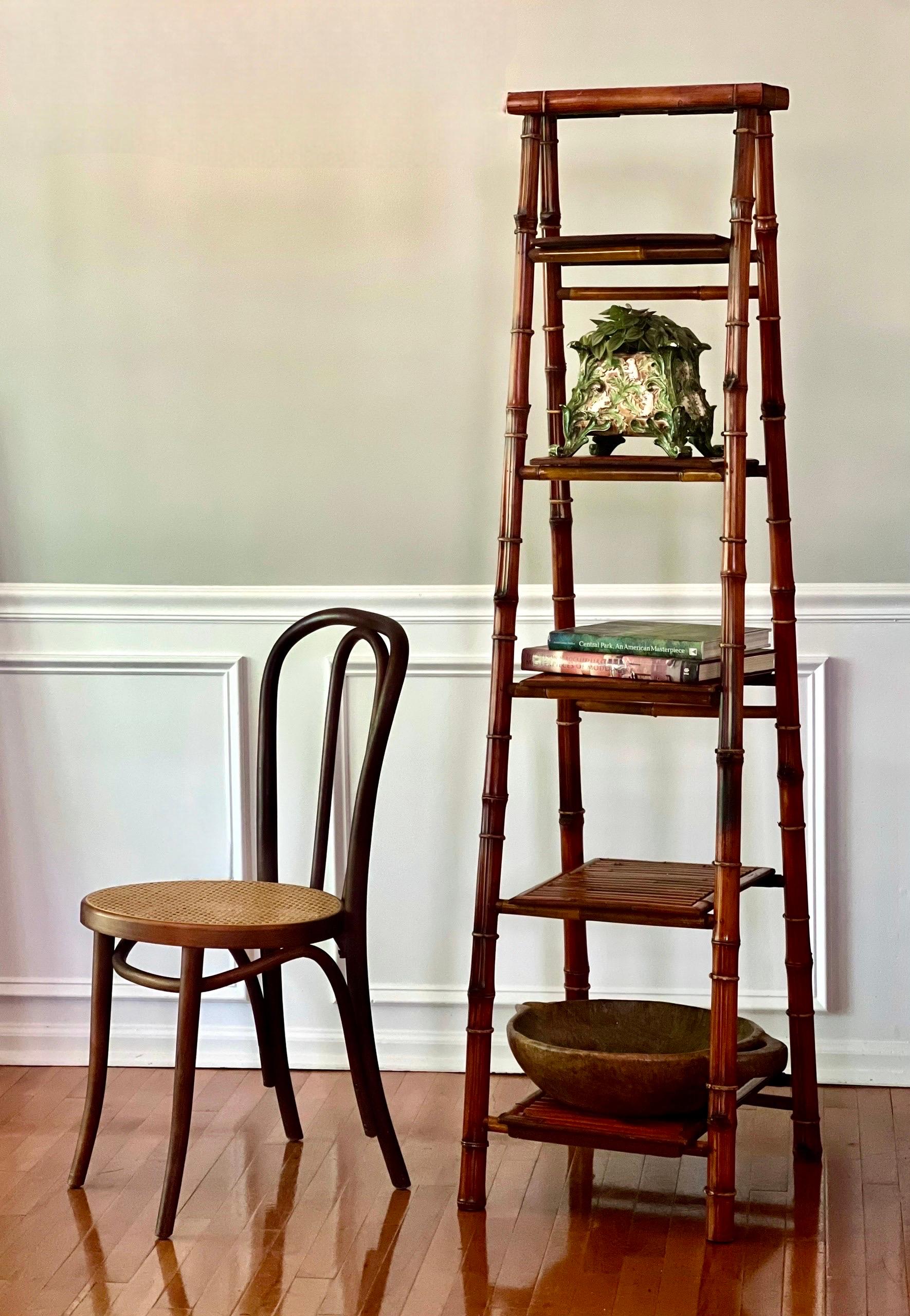 Vintage Bamboo Tall Ladder Style Etagere Display Stand im Angebot 5