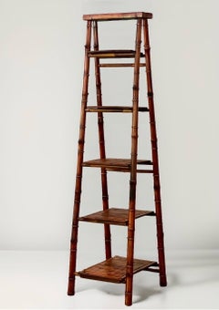 Vintage Bamboo Tall Ladder Style Etagere Display Stand