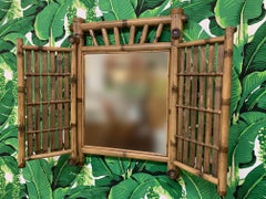 Vintage Bamboo Folding Dresser or Vanity Mirror