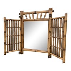 Commode ou miroir de courtoisie pliant en bambou vintage