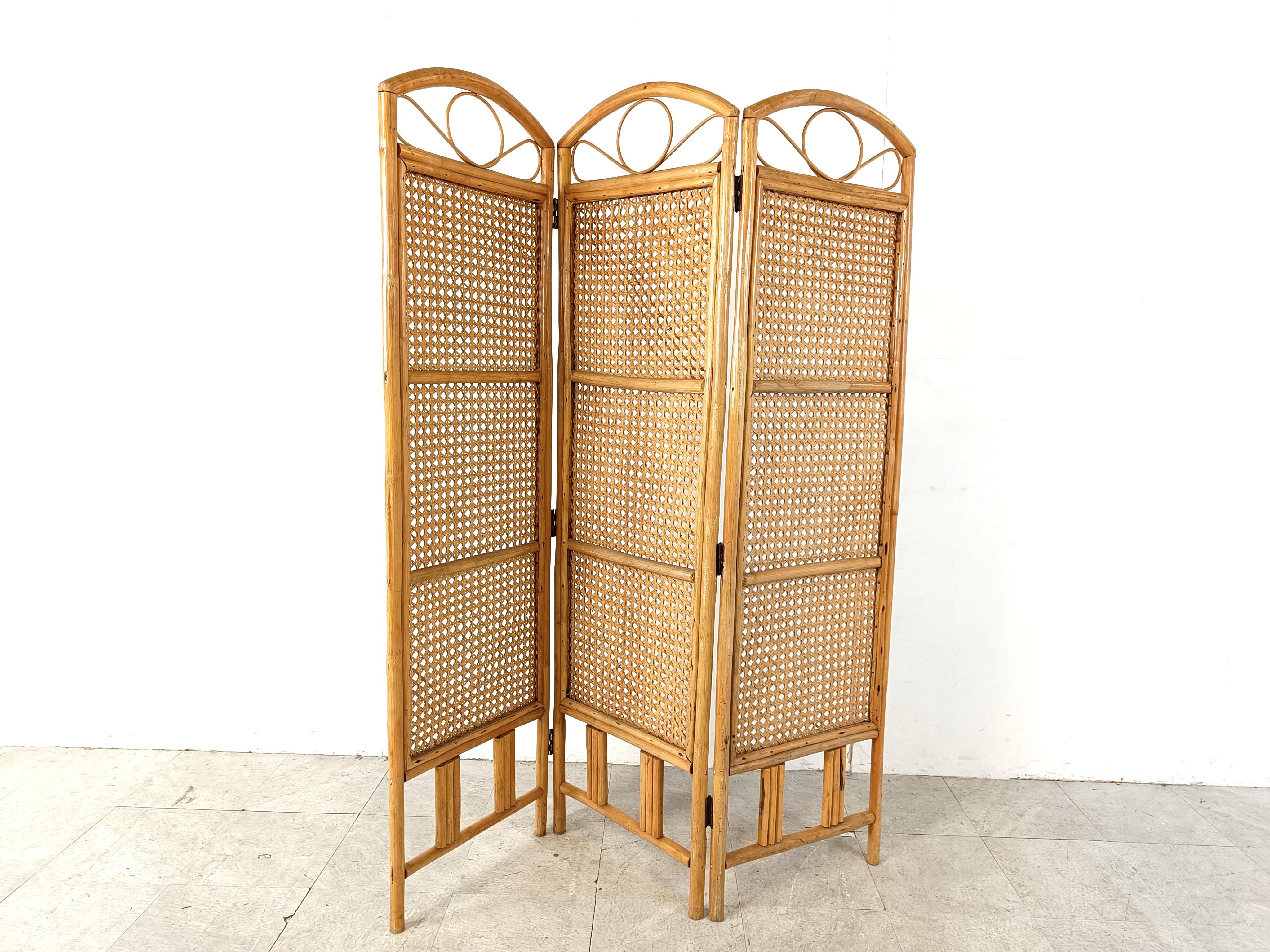 Late 20th Century Vintage bamboo folding screen, 1970s For Sale