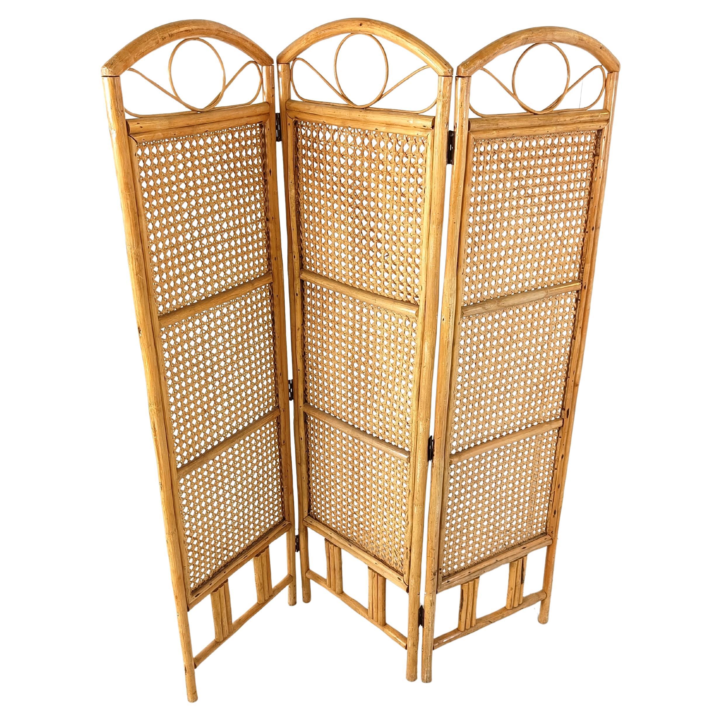 Vintage bamboo folding screen, 1970s