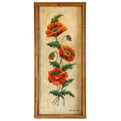 Vintage Bamboo Framed Floral Painting