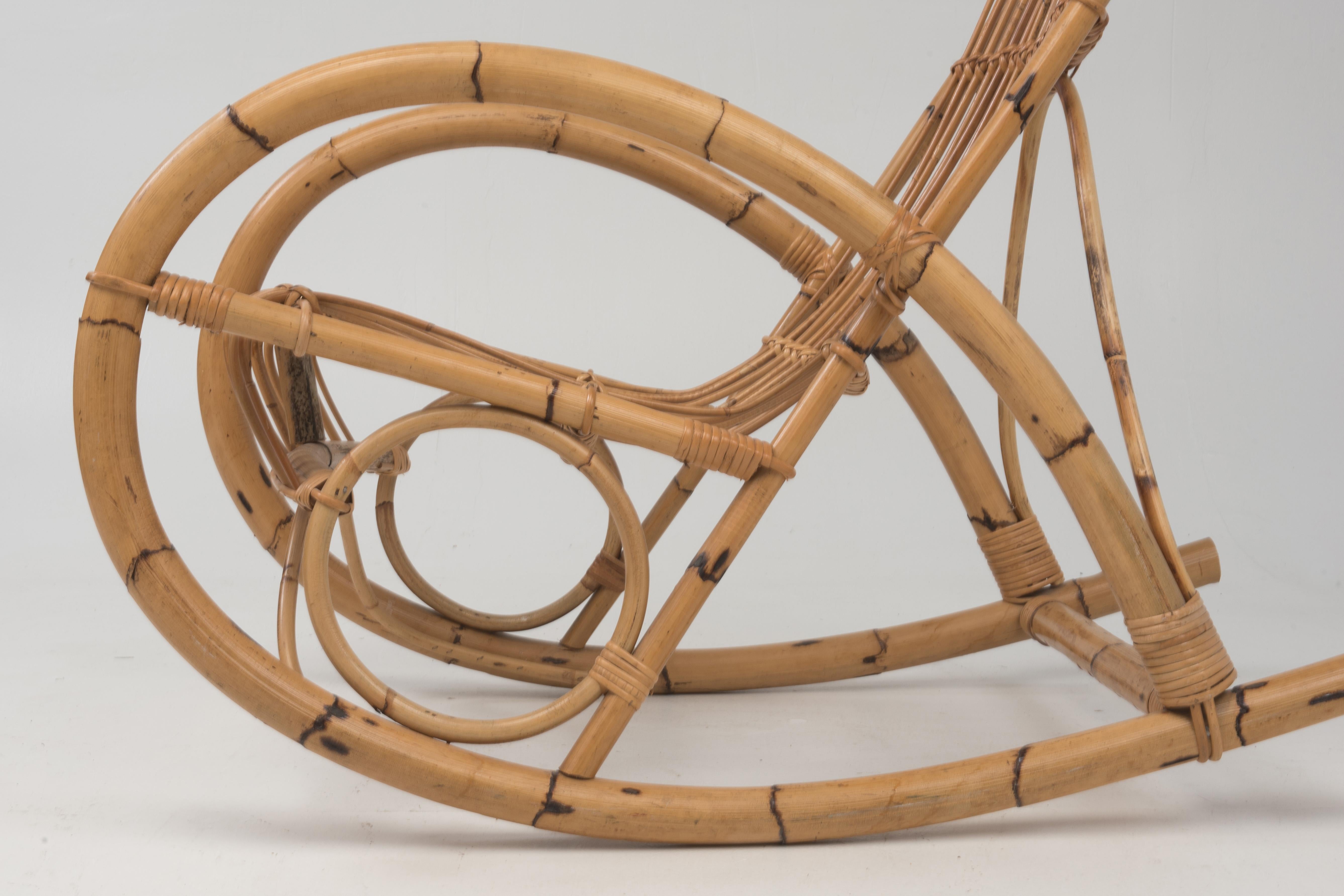 Italian Vintage Bamboo Franco Albini Style Rocking Chair Rocker