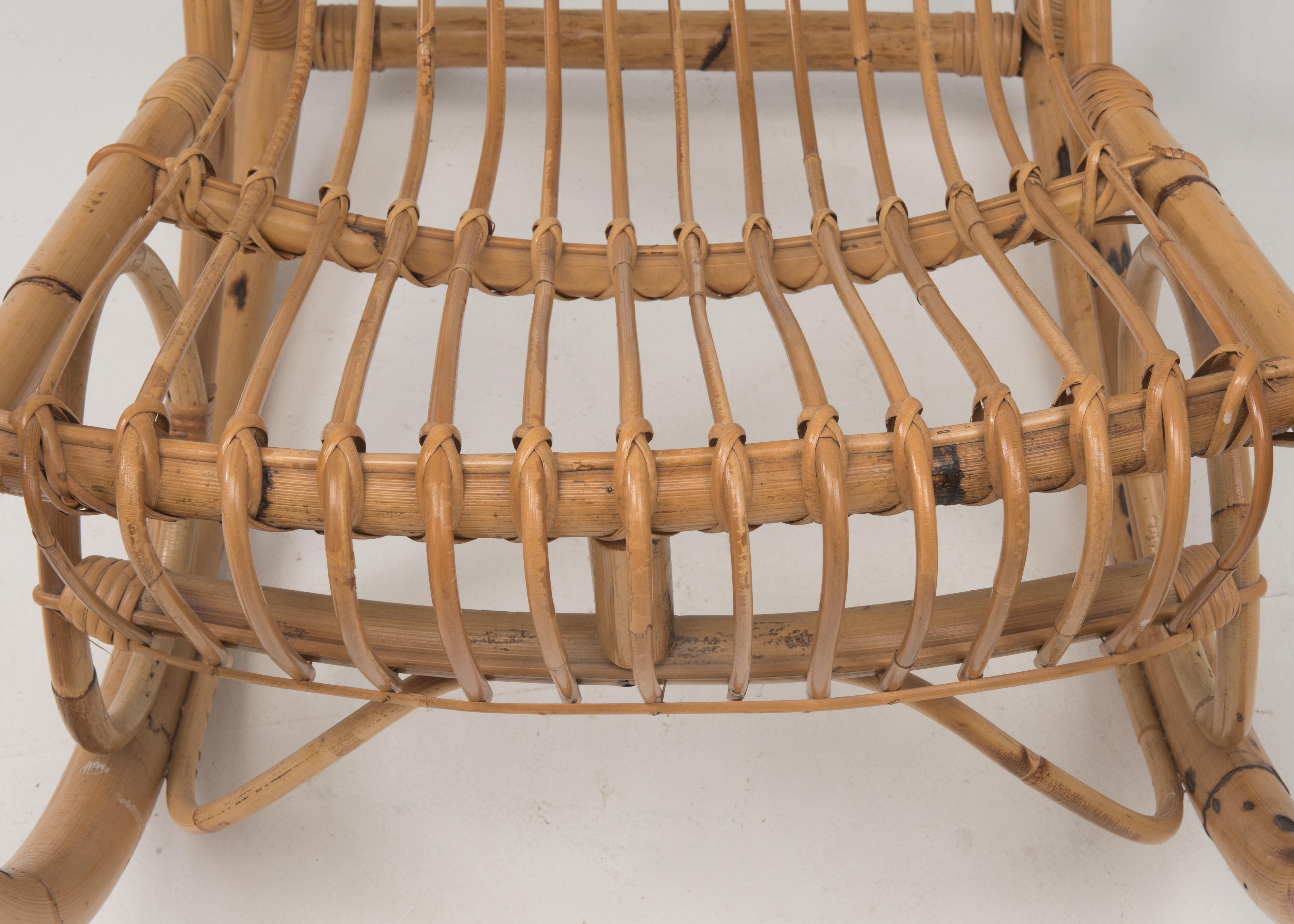 Vintage Bamboo Franco Albini Style Rocking Chair Rocker In Excellent Condition In Lambertville, NJ