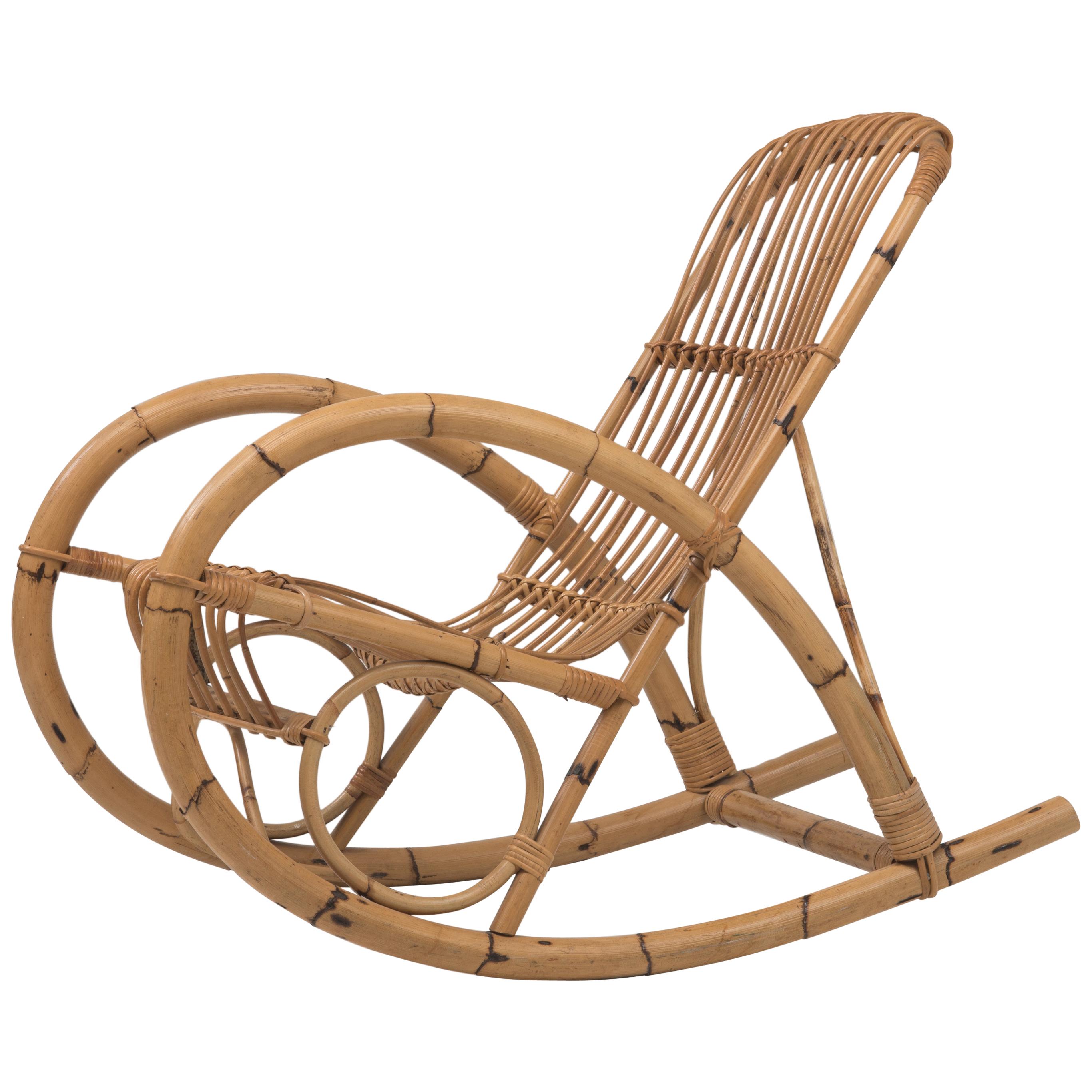 Vintage Bamboo Franco Albini Style Rocking Chair Rocker