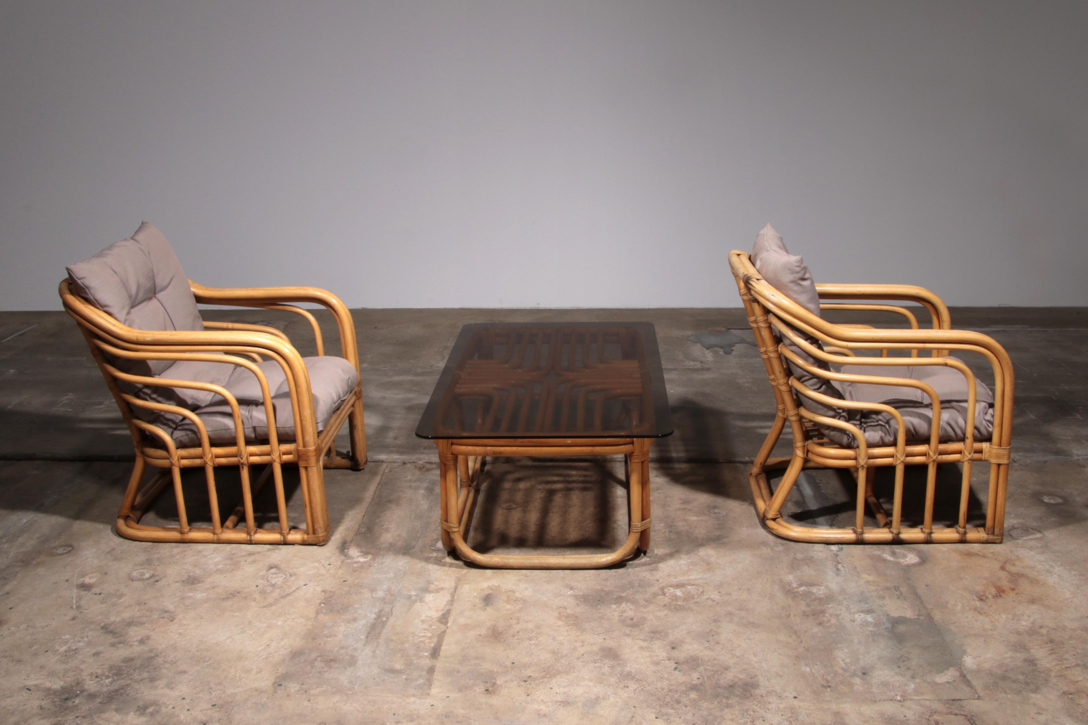 Fabric Vintage Bamboo Furniture Set by Jordan Brown 1970