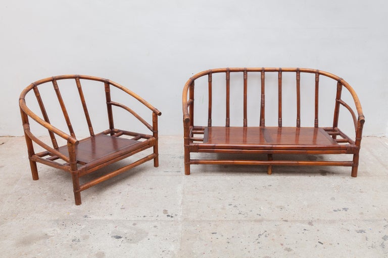 Vintage Bamboo Furniture Set of One Lounge Chair and One Sofa for Your